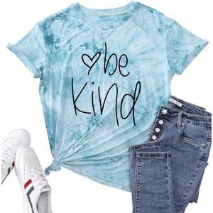 Women Tie-Dye Shirt Women Be Kind Graphic Tshirts Cute Teacher Short Sleeves Top